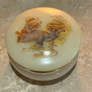 Vintage Acrylic Jewelry Box: Farm Children & Rabbit made in Italy